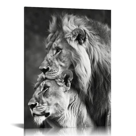 PIKWEEK Lion and Lioness Hug Poster Black and White Animal Lion Wall ...