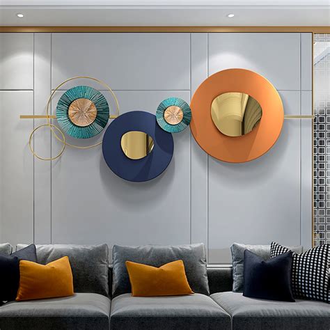 Modern Metal Wall Decor Creative Geometric Round Home Wall Art Orange ...