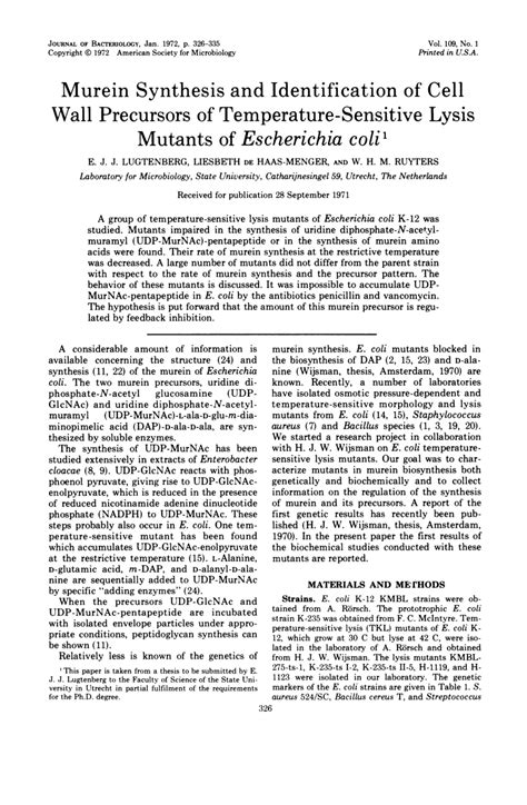 (PDF) Murein Synthesis and Identification of Cell Wall Precursors of ...