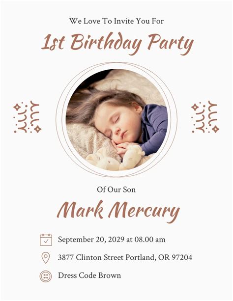 White And Brown Simple Minimalist Baby 1st Birthday Invitation - Venngage