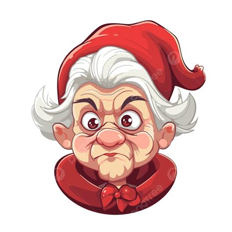 Mrs Claus Face Vector, Sticker Clipart An Old Cartoon Granny With A Red ...