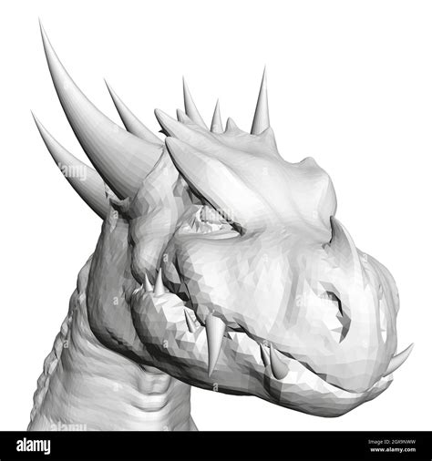 Dragon head model from black lines Isolated on white background. Front ...