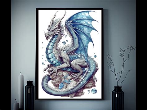 Ice Dragon Art Print, Ice Elemental Dragon Art, Dungeons and Dragon Fan ...