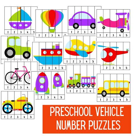 Preschool Puzzle Cars Vehicles Transportation Number Puzzles Number ...