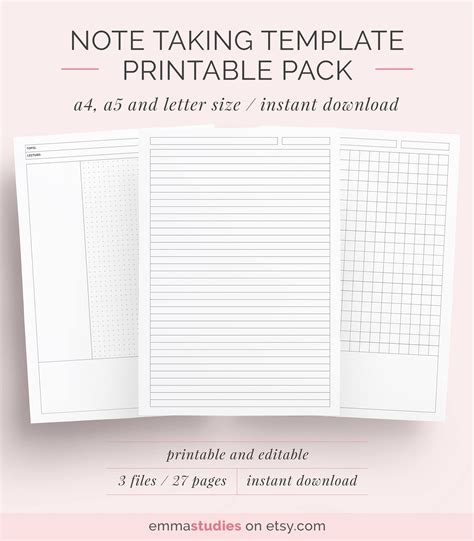 Note Taking Printable Templates