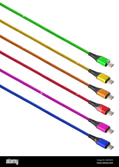 Micro USB cable, in different colors of cable and connector, on a white ...