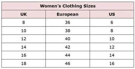 European clothing size chart - ERS REMOVAL SERVICES LTD TRADING AS ...