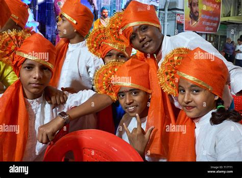 Cheerful School Children In Mumbai India Festively Dressed To