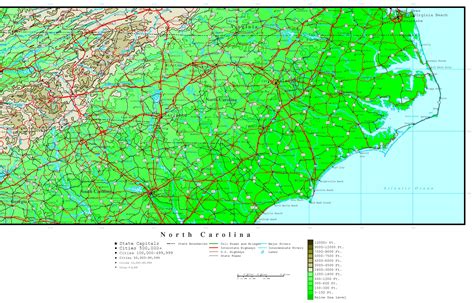 North Carolina Elevation Map