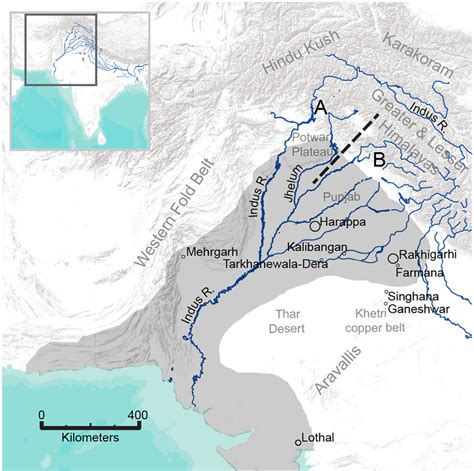 Map of the Indus Civilization culture area with locations mentioned in ...