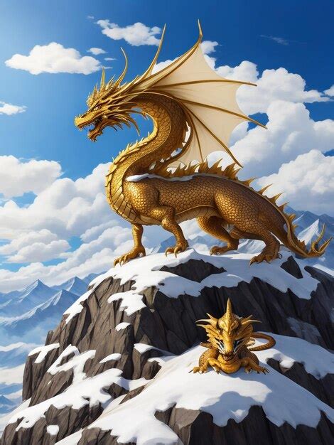 Premium AI Image | Ferocious Fire Fantasy Dragon stands on top of a ...