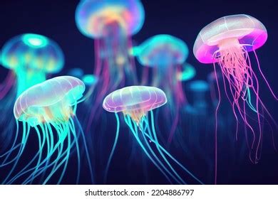 Bioluminescent Jellyfish Deep Sea Stock Illustration 2204886809 ...