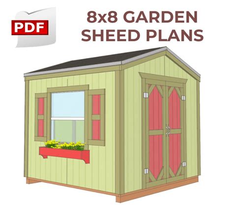 8x8 Garden Shed Plans Storage Cabin shed DIY Woodworking | Etsy