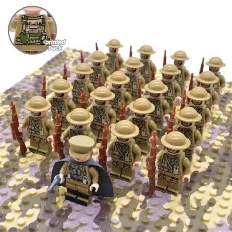 WW2 British Soldiers 20 Minifigures Pack + 1 Commander + Weapons ...