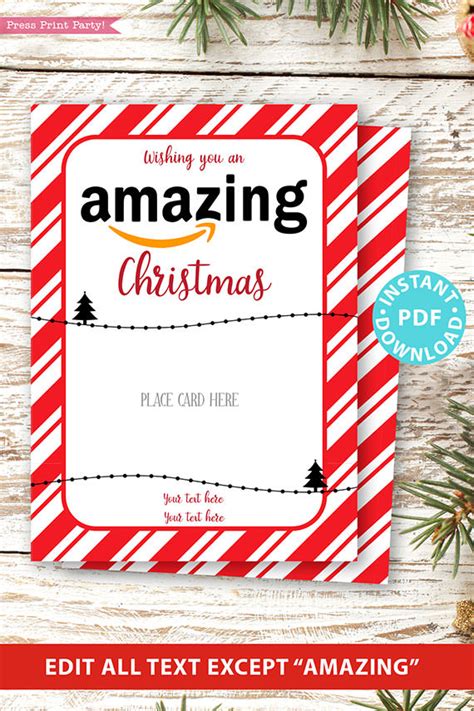 Amazon Christmas Gift Card Holder Printable, Red Stripes - Press Print ...