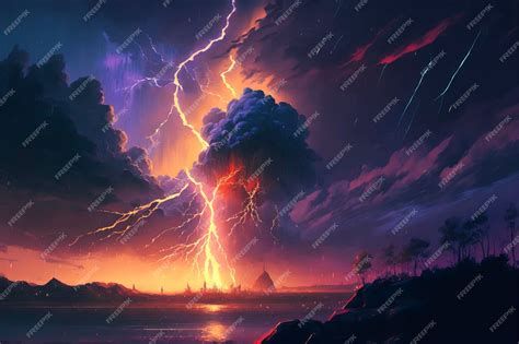 Premium AI Image | lightning storm in the sky