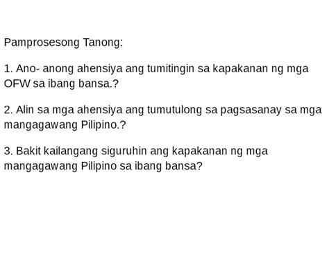 Pamprosesong Tanong 1 Ano Anong Ahensiya Ang StudyX