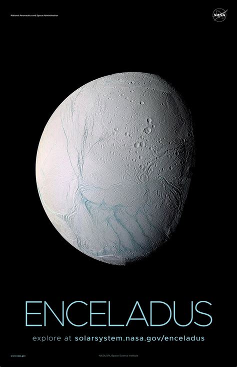 Saturn's Moon Enceladus Poster - Version A | NASA Solar System Exploration