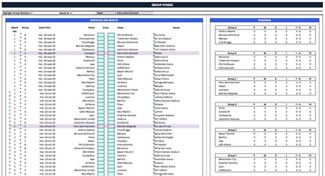 UEFA Champions League Fixtures and Scoresheet 2019/2020 » ExcelTemplate.net