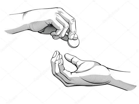 Hands Giving & Receiving Money (black & white version) — Stock Vector ...