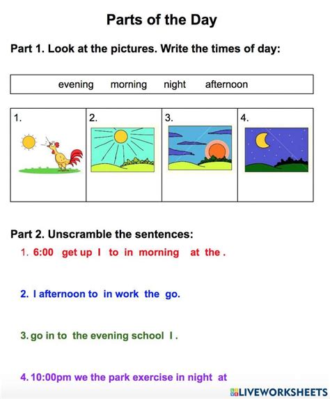 Morning Afternoon Evening Night Worksheets