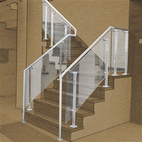 Tempered glass stair railing with stainless steel solid flat baluster