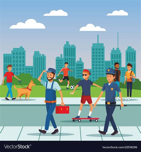 City People Walking Cartoons Royalty Free Vector Image