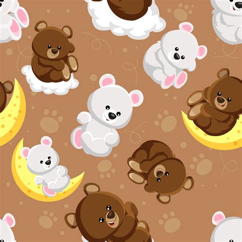 Cute Brown and White Teddy Bear Seamless Background 8412162 Vector Art ...