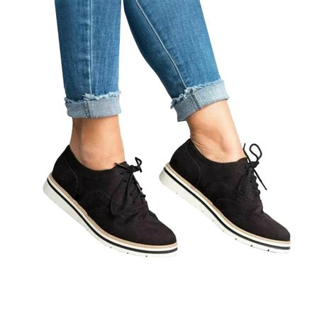 Lallc - Women's Oxfords Lace Up Flat Smart Work Sports Brogue Trainers Casual Shoes - Walmart ...