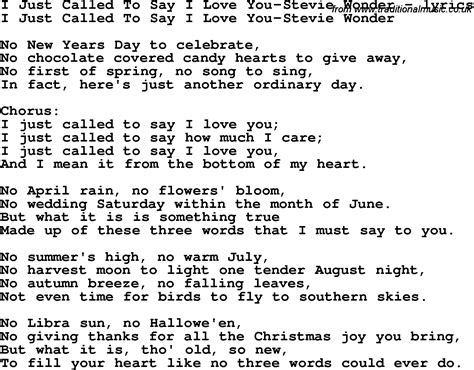 Love Song Lyrics for:I Just Called To Say I Love You-Stevie Wonder