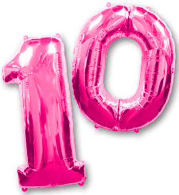 Number 10 Balloons, Large Pink Number 10 Balloons