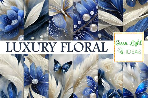 Blue and Silver Luxury Floral Background Graphic by GreenLightIdeas ...