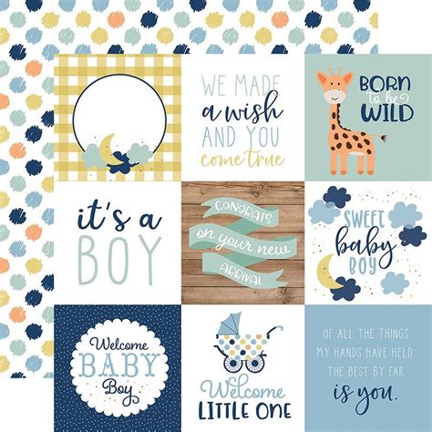 Echo Park Baby Boy 4x4 Journaling Cards Paper | Baby boy scrapbook ...