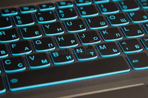 Close-up of Laptop Keyboard Backlight, Blue Backlit Keyboard Stock ...