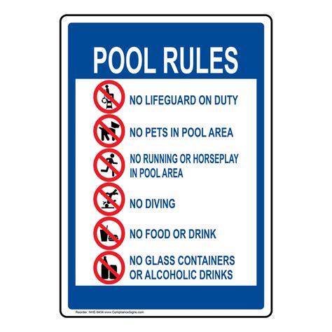 Pool Rules No Lifeguard Symbol Sign - Vertical - White