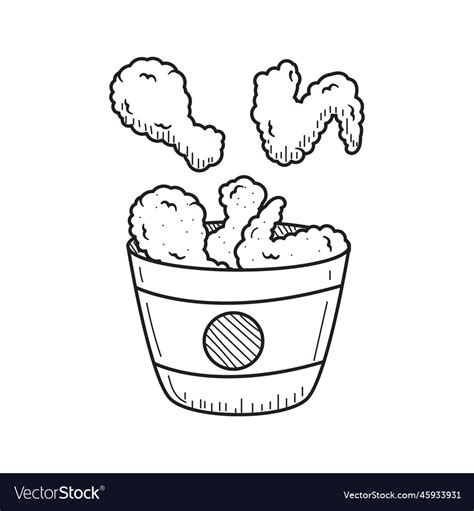 Fried chicken with bucket in sketch style Vector Image