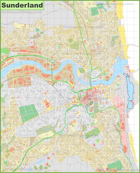 Detailed map of Sunderland - Ontheworldmap.com