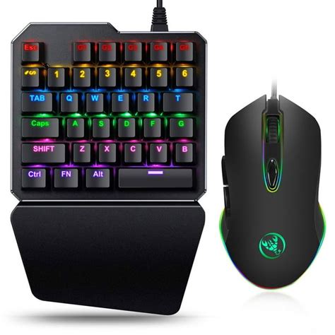 Wired Ergonomic Gaming LED Keyboard and Mouse, Multiple Color Rainbow ...