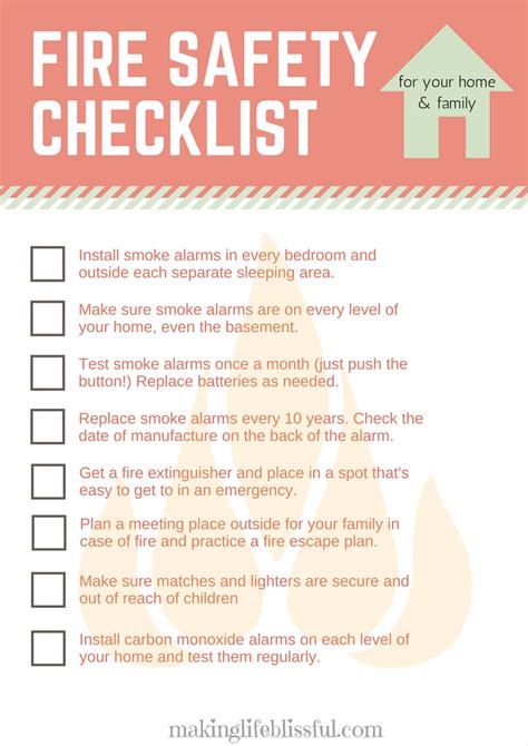 fire safety printable checklist | Making Life Blissful