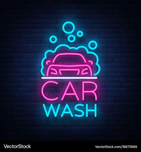 Car wash logo design in neon style Royalty Free Vector Image