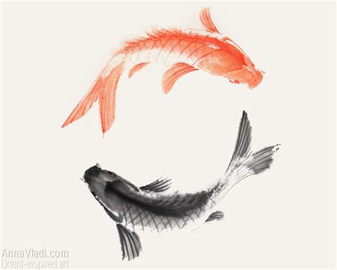 Two Koi Fish in Circle: sumi-e poster zodiac pisces koi fish | Etsy