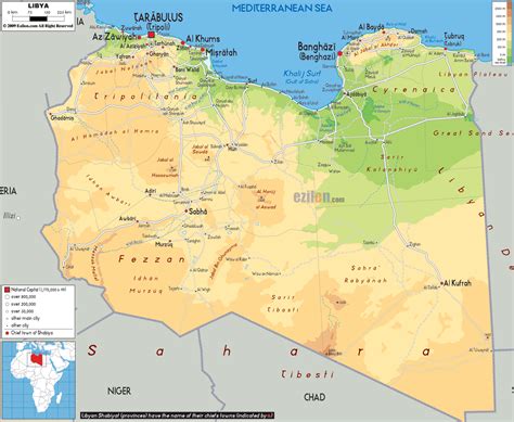 Large physical map of Libya with roads, cities and airports | Libya ...