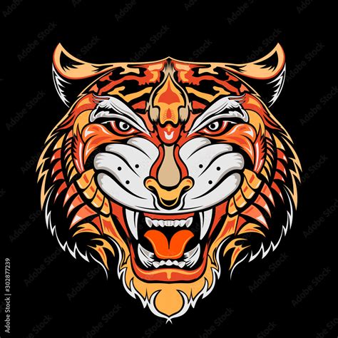 Angry tiger silhouette, colorful traditional tattoo style Tiger face ...