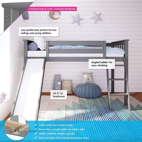 Max & Lily Twin Low Loft Bed With Slide