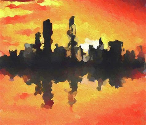 Chicago Abstract Skyline Sunset Painting by Dan Sproul