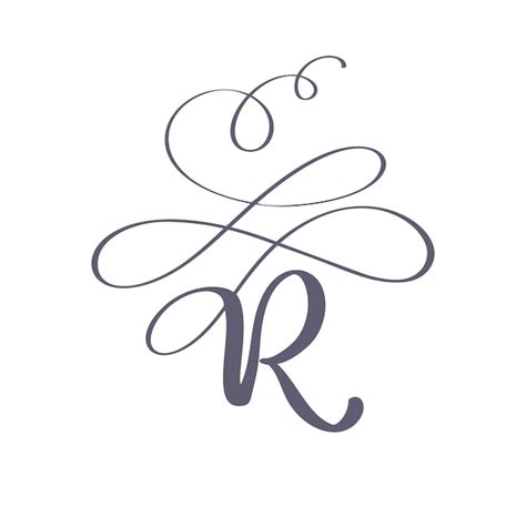 Vector hand drawn calligraphic floral r monogram or logo mayúsculas ...