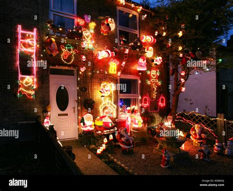 A house with an excessive amount of christmas lights, England Stock ...