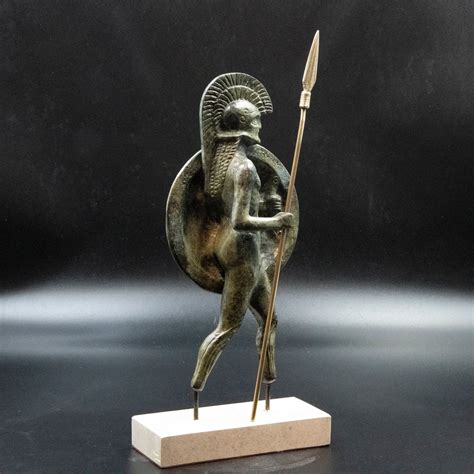 Ancient Greek Spartan Warrior Statue Armed with Helmet Shield and Spear ...