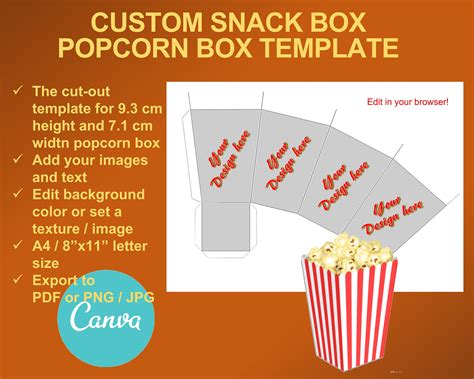 Small Popcorn Box Template Popcorn Paper Glass Editable Canva