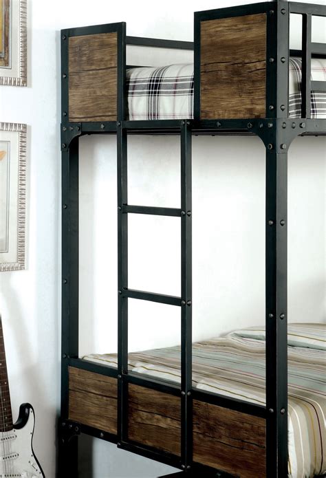 Metal Full Bunk Bed Industrial Style Black Frame